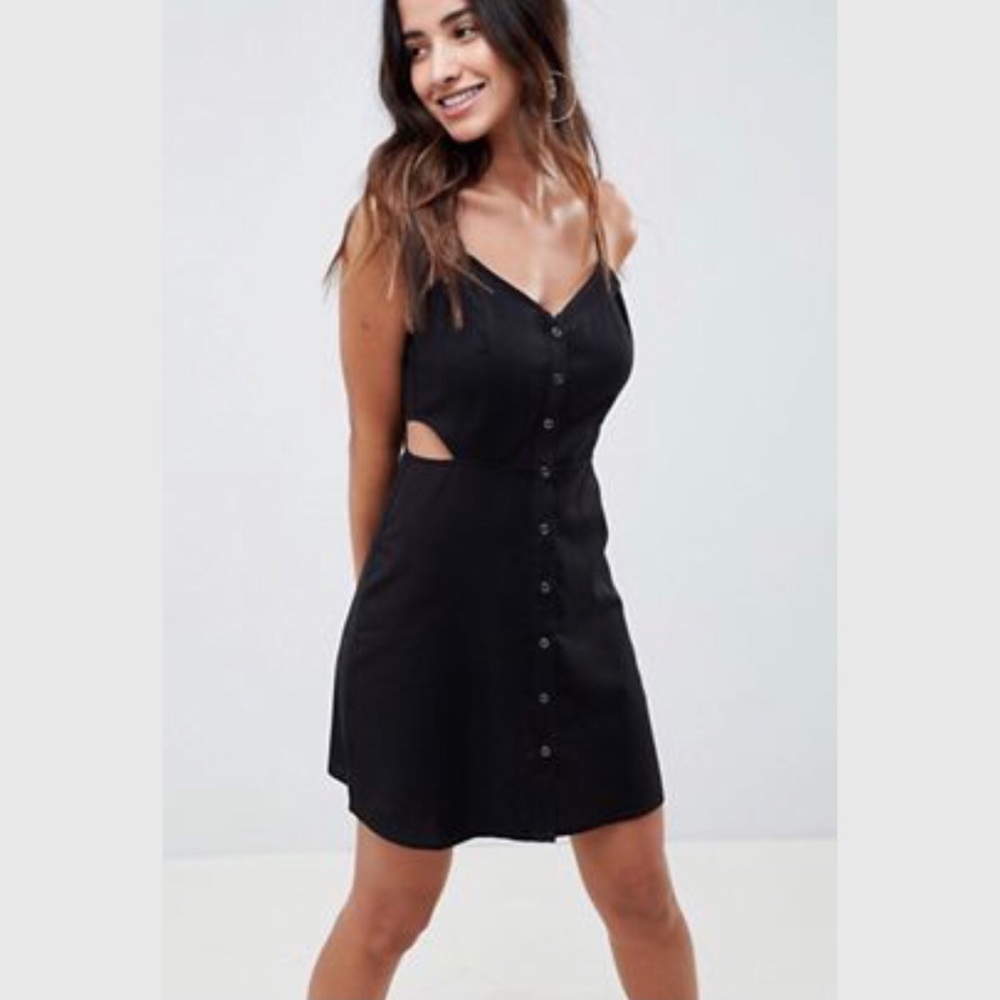Black button down dress with side cut outs